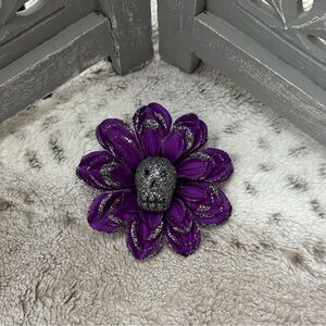 Purple silver sugar skull floral hair clip cute goth Halloween whimsigoth witchy